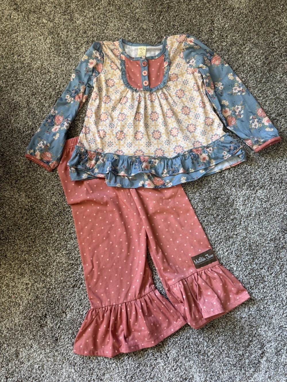 Matilda Jane Dusty Rose and Blue Floral Ruffle Pajama Set